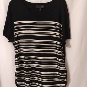 Lane Bryant Black and White Striped Short Sleeve Knit Top